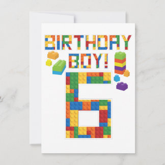 Cute 6th Birthday Gift 6 Years Old Block Building  Invitation