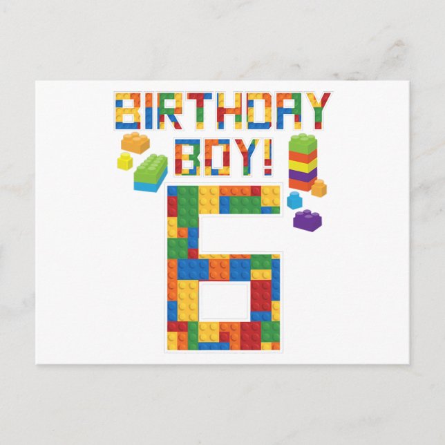 Cute 6th Birthday Gift 6 Years Old Block Building  Invitation Postcard (Front)