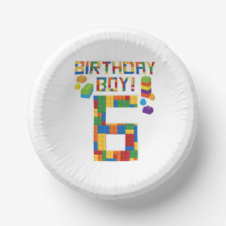 Cute 6th Birthday Gift 6 Years Old Block Building  Paper Plate