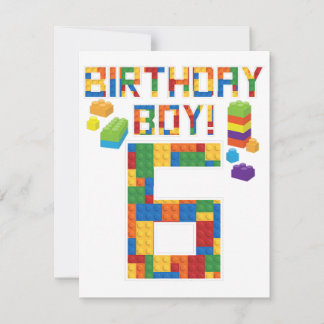 Cute 6th Birthday Gift 6 Years Old Block Building  RSVP Card