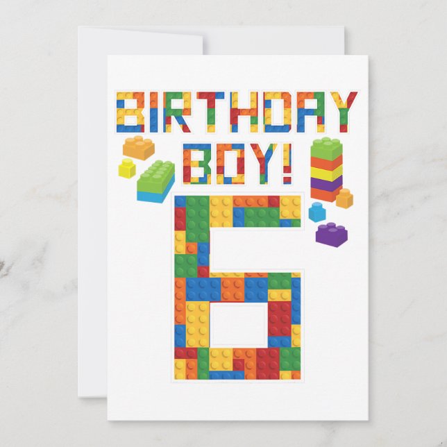 Cute 6th Birthday Gift 6 Years Old Block Building  Save The Date (Front)