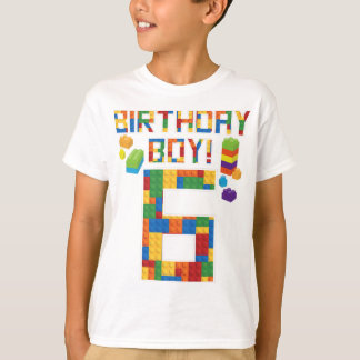 Cute 6th Birthday Gift 6 Years Old Block Building  T-Shirt