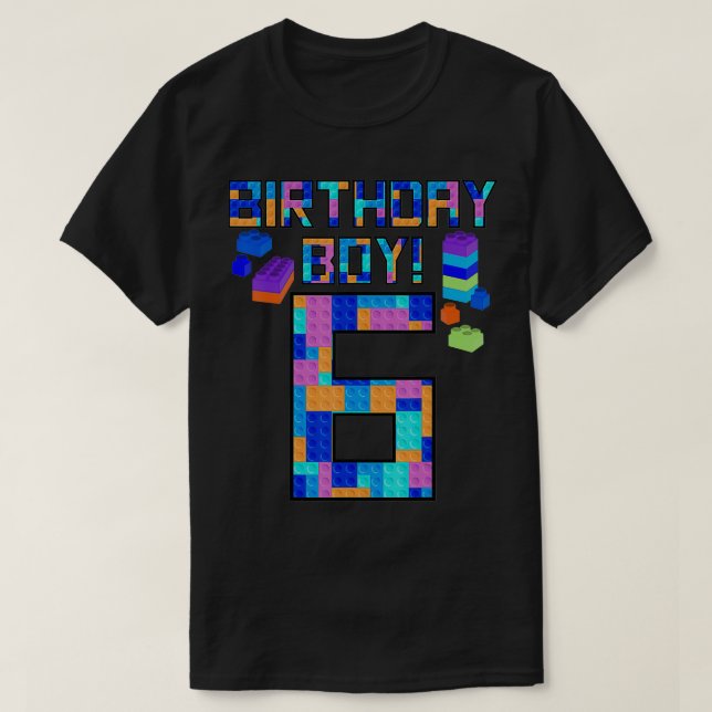 Cute 6th Birthday Gift 6 Years Old Block Building  T-Shirt (Design Front)