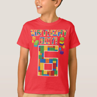 Cute 6th Birthday Gift 6 Years Old Block Building T-Shirt