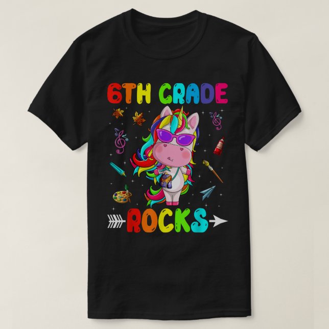 Cute 6th Grade Rocks Unicorn Welcome Back To Schoo T-Shirt (Design Front)