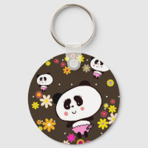 Cute 70s panda Baby Kawaii Doodles by LeahG Keychain