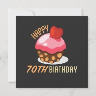 Cute 70th birthday design with chocolate cake invitation