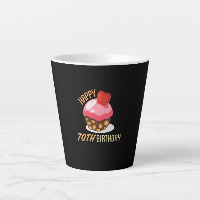 Cute 70th birthday design with chocolate cake latte mug (Front)