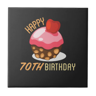 Cute 70th birthday design with chocolate cake tile