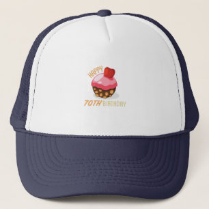 Cute 70th birthday design with chocolate cake trucker hat