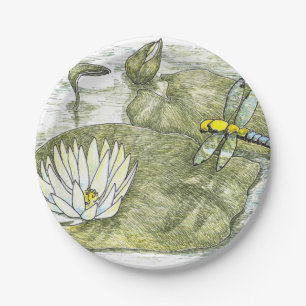 Cute 7" Dragonfly & Lilly Pad Flower Paper Plates