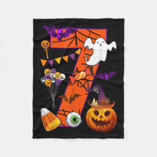 Cute 7 Years Old 7th Birthday Ghost Happy Hallowee Fleece Blanket