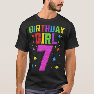 Cute 7th Birthday 7 Years Old Block Building Girls T-Shirt