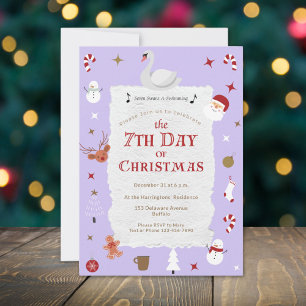 Cute 7th Day of Christmas New Year's Eve Party Invitation
