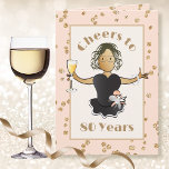Cute 80th Birthday Cheers to 80 Sparkle Glitter  Card<br><div class="desc">Is that special someone still enjoying life at 80?  Celebrate another year with this card featuring a champagne toast! The inside message wishes her "many more" ... </div>