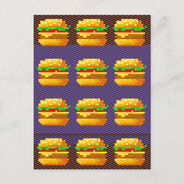 Cute 8-bit Burger Colourful Fast Food Fun Pixel Ar Postcard (Front)