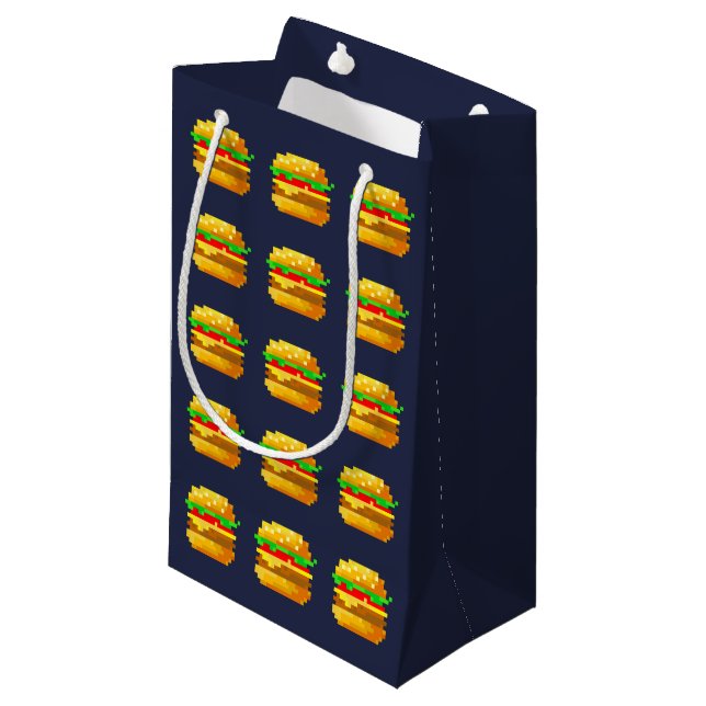 Cute 8-bit Burger Colourful Fast Food Fun Pixel Ar Small Gift Bag (Front Angled)
