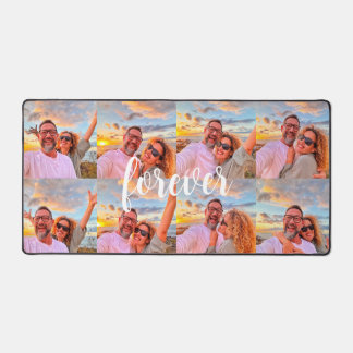 Cute 8 Photo Collage Custom Monogram Desk Mat