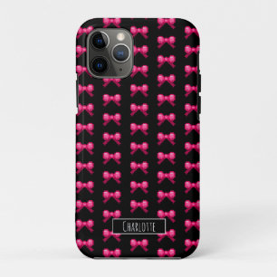 Cute 8bit Pink Bow Tie Pattern Name Gamer Black  iPhone 11 Pro Case