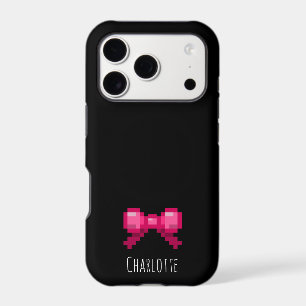 Cute 8bit Pink Bow Tie Ribbon Name Gamer Black