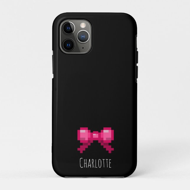 Cute 8bit Pink Bow Tie Ribbon Name Gamer Black Case-Mate iPhone Case (Back)