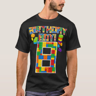 Cute 8th Birthday Gift 8 Years Old Block Building T-Shirt