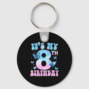 Cute 8th Birthday Girls Kids Butterfly Birthday 8  Keychain