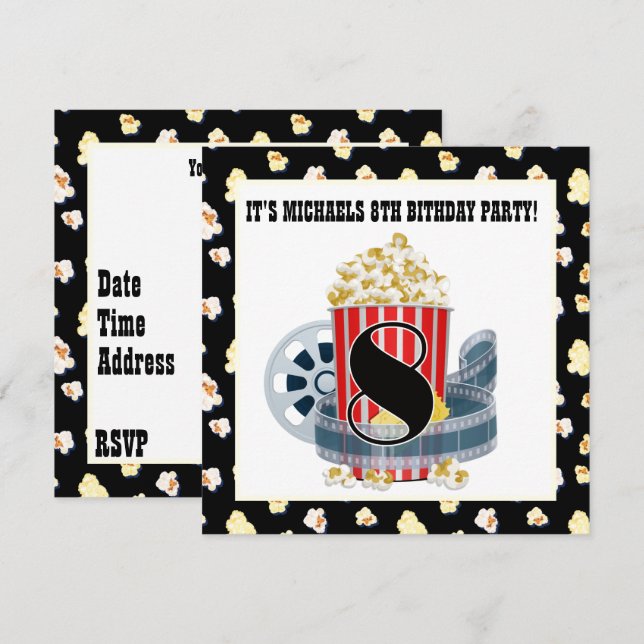 cute 8th Birthday movie theatre party  Invitation (Front/Back)