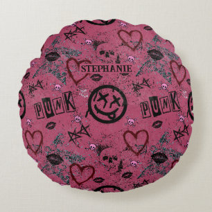 Cute 90s Retro Pink Girly Punk Round Pillow