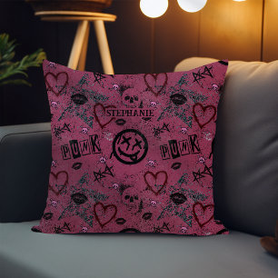 Cute 90s Retro Pink Girly Punk Throw Pillow