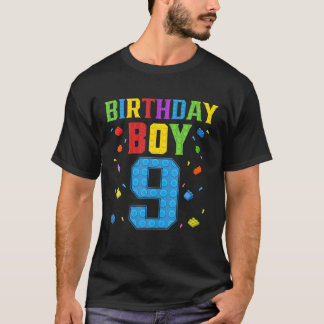 Cute 9Th Birthday Gift 9 Years Old Block Building T-Shirt