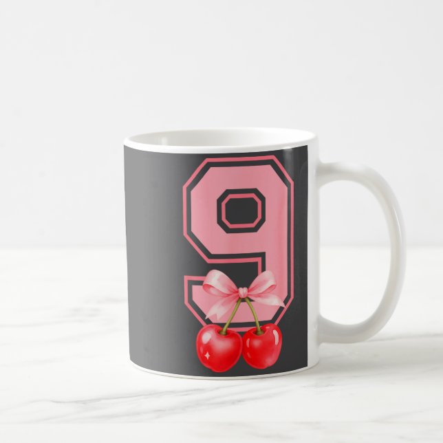 Cute 9th Birthday Girl Nk Cherry Coquette Bow 9 Ye Coffee Mug (Right)