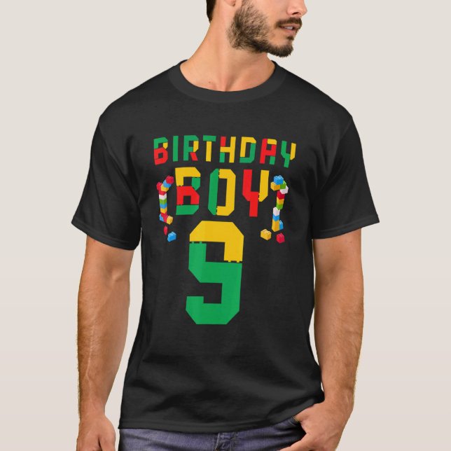 Cute 9th Birthday Tees 9 Years Old Block Building  (Front)