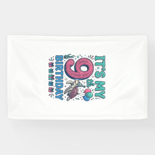 Cute 9th Birthday Turtle Vintage Kids Shirt Design Banner