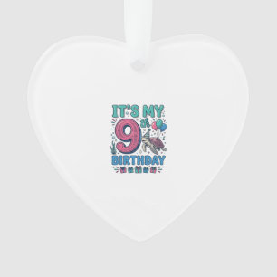 Cute 9th Birthday Turtle Vintage Kids Shirt Design Ornament
