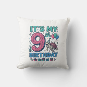Cute 9th Birthday Turtle Vintage Kids Shirt Design Throw Pillow