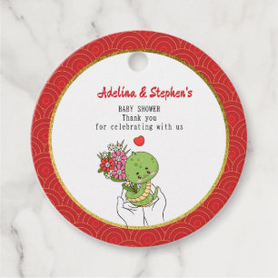 Cute A Baby Snake Is On The Way Red Baby Shower Favour Tags
