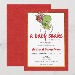 Cute A Baby Snake Is On The Way Red Baby Shower Invitation