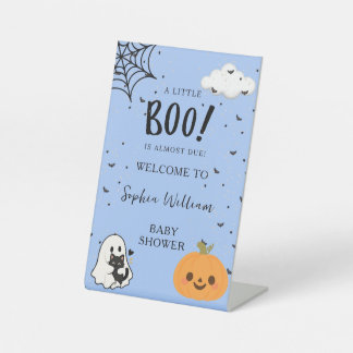 Cute  A Little Boo Is Almost Due Baby Shower Pedestal Sign