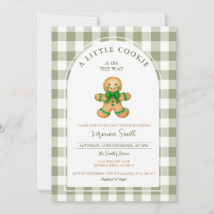 Cute A little Cookie baby shower green gingham Invitation