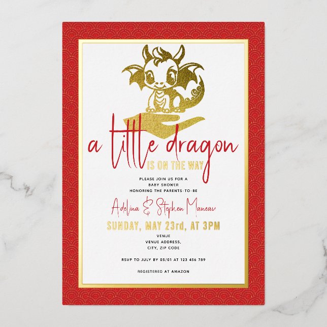 Cute A Little Dragon Is On The Way Red Baby Shower (Front)