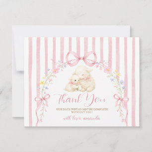 Cute A little lamb baby shower Pink Bow Gingham Thank You Card