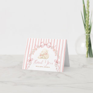 Cute A little lamb Pink Bow Floral Daisy Stripe Thank You Card