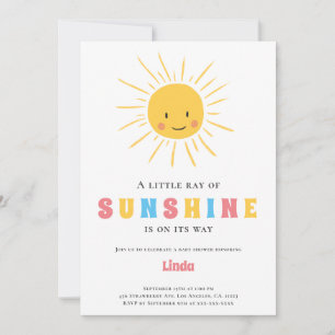 Cute A Little Ray of Sunshine Baby Shower Invitation