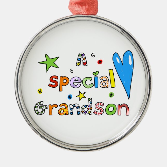Cute A Special Grandson Greeting Text Expression Metal Ornament (Front)
