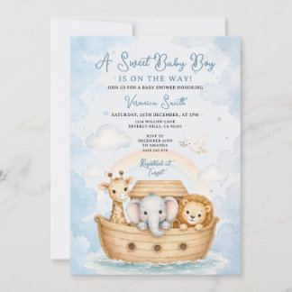 Cute A Sweet Baby Boy Noah's Ark Baby Shower Invitation
