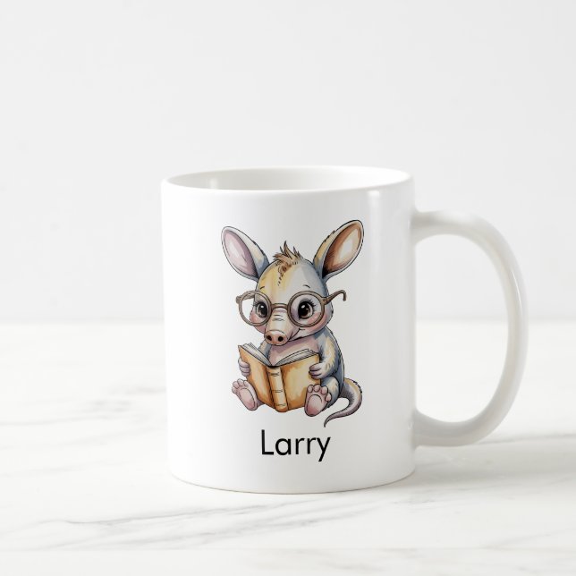 Cute Aardvark Reading a Book Custom Coffee Mug (Right)