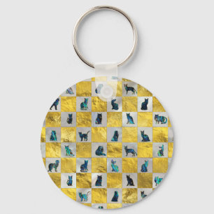 Cute Abalone Shell Cat Pattern with gold Keychain