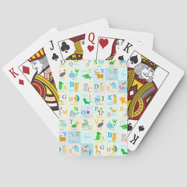 Cute ABC Animal Alphabet Pattern with First Name Playing Cards (Back)