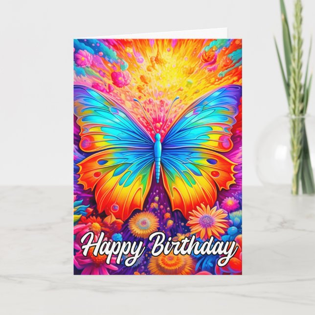 Cute Abstract Artistic Butterfly | Happy Birthday Card (Front)